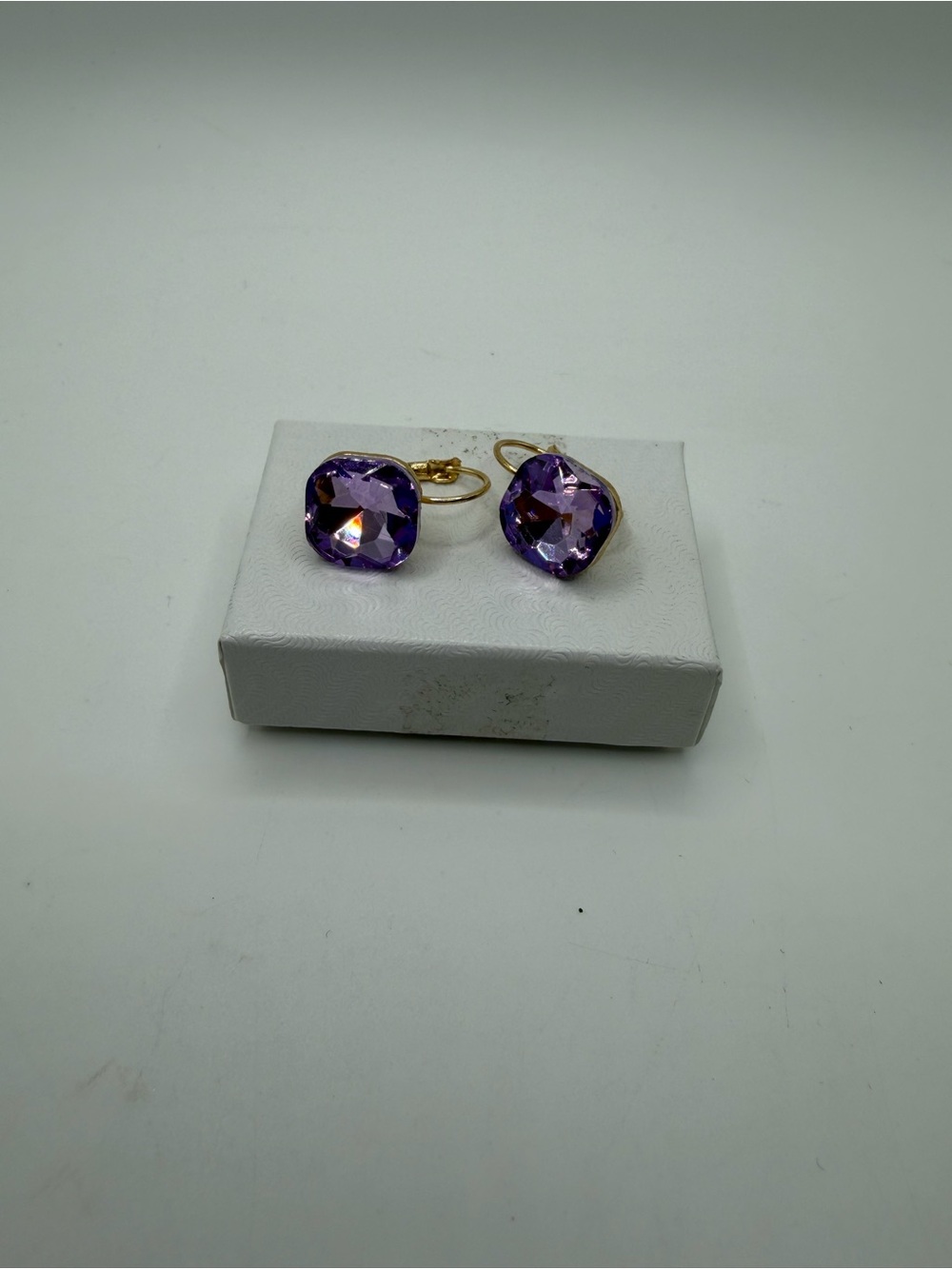 Gold-Tone Leverback Earrings with Amethyst Purple Crystal Drops